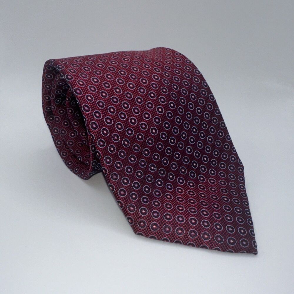 Peacock Tie Men's Red Blue Geometric 100% Pure Silk Handmade 60x3.5